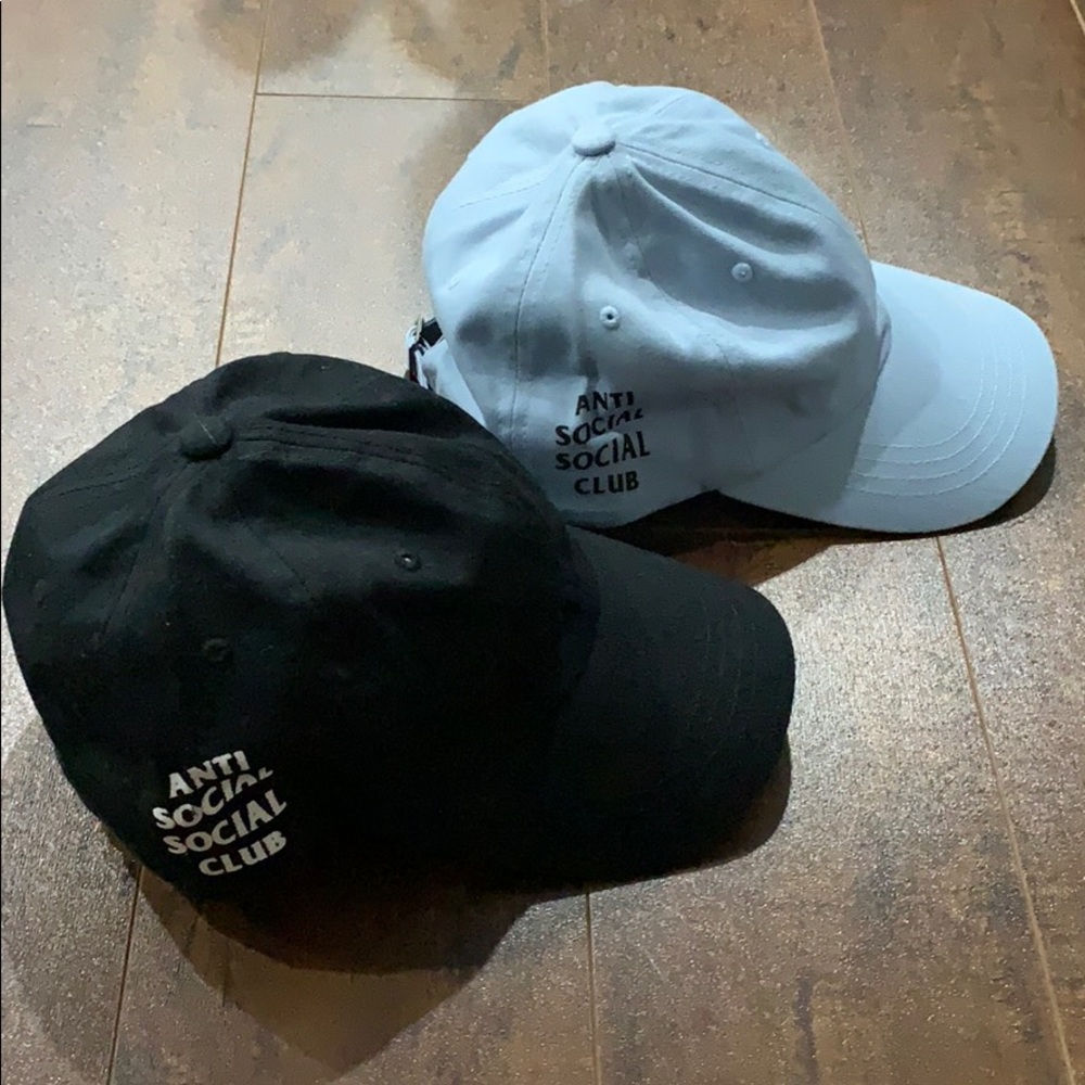Anti Social Social Club Hats. Light Denim & Black.